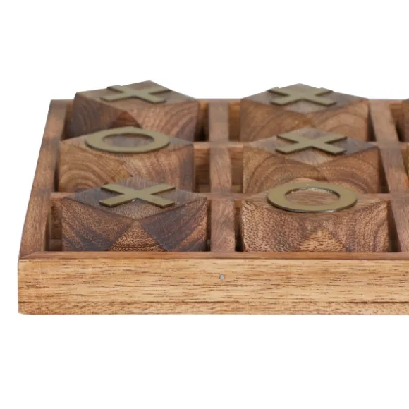 Kirkland's Home Decorative Accents-Wood And Gold Tic Tac Toe Game Set