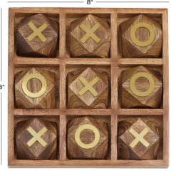 Kirkland's Home Decorative Accents-Wood And Gold Tic Tac Toe Game Set