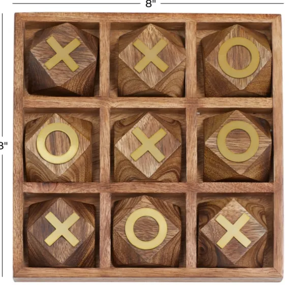 Kirkland's Home Decorative Accents-Wood And Gold Tic Tac Toe Game Set