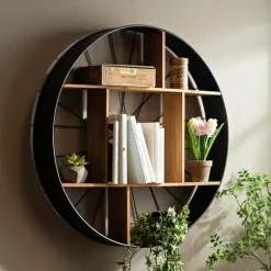 Kirkland's Home Shelves-Wood And Iron Bicycle Wheel Shelf