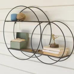 Kirkland's Home Shelves-Wood And Metal Double Circle Wall Shelf