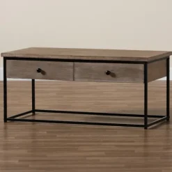 Kirkland's Home Coffee Tables-Wood And Metal 2-Drawer Coffee Table