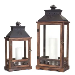 Kirkland's Home Lanterns-Wood And Metal Embossed Lanterns, Set Of 2