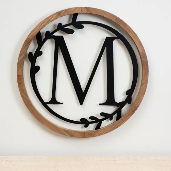 Kirkland's Home Monogram Wall Decor-Wood And Metal Laurel Monogram M Plaque