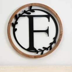 Kirkland's Home Monogram Wall Decor-Wood And Metal Laurel Monogram F Plaque