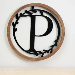 Kirkland's Home Monogram Wall Decor-Wood And Metal Laurel Monogram P Plaque