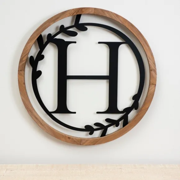 Kirkland's Home Monogram Wall Decor-Wood And Metal Laurel Monogram H Plaque