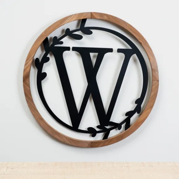 Kirkland's Home Monogram Wall Decor-Wood And Metal Laurel Monogram W Plaque