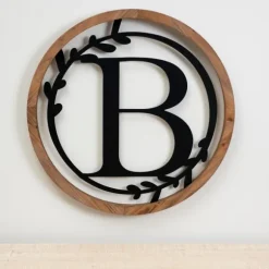 Kirkland's Home Monogram Wall Decor-Wood And Metal Laurel Monogram B Plaque