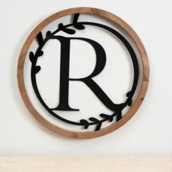 Kirkland's Home Monogram Wall Decor-Wood And Metal Laurel Monogram R Plaque