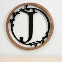 Kirkland's Home Monogram Wall Decor-Wood And Metal Laurel Monogram J Plaque