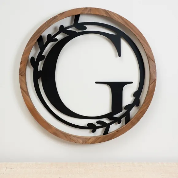 Kirkland's Home Monogram Wall Decor-Wood And Metal Laurel Monogram G Plaque