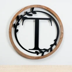 Kirkland's Home Monogram Wall Decor-Wood And Metal Laurel Monogram T Plaque