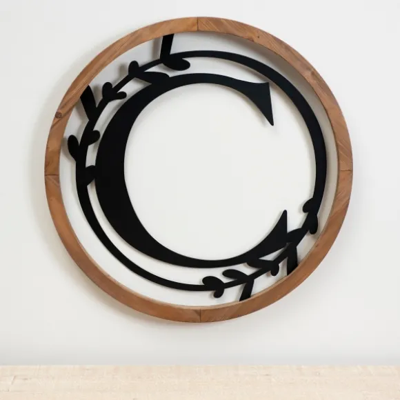 Kirkland's Home Monogram Wall Decor-Wood And Metal Laurel Monogram C Plaque