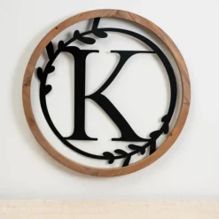 Kirkland's Home Monogram Wall Decor-Wood And Metal Laurel Monogram K Plaque