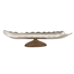 Kirkland's Home Decorative Trays-Wood And Metal Scalloped Rim Tray