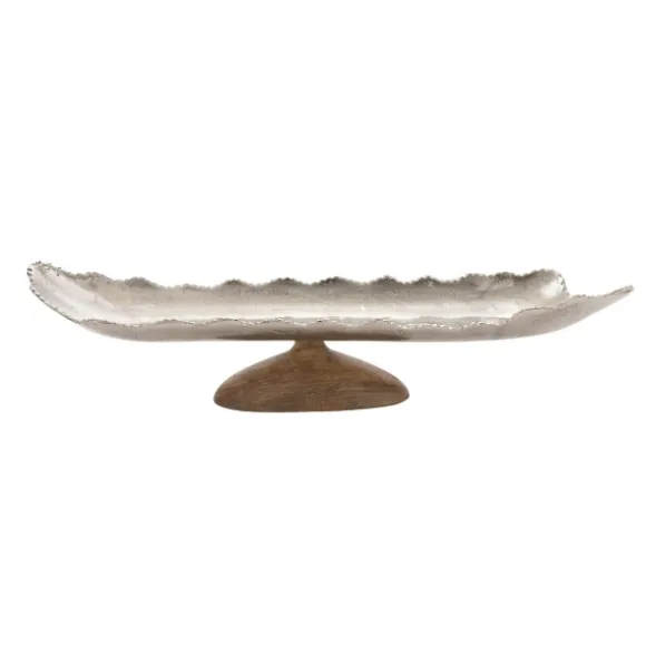 Kirkland's Home Decorative Trays-Wood And Metal Scalloped Rim Tray