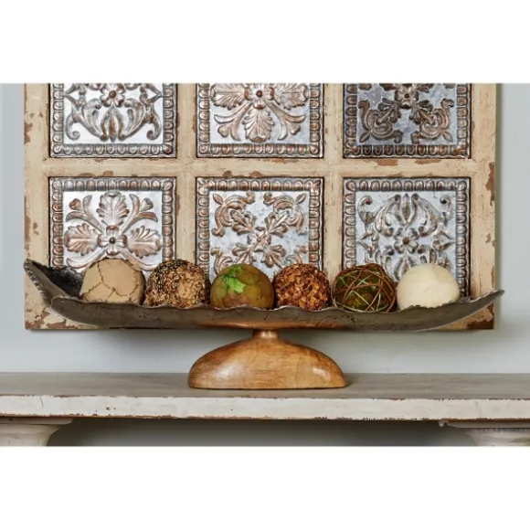 Kirkland's Home Decorative Trays-Wood And Metal Scalloped Rim Tray