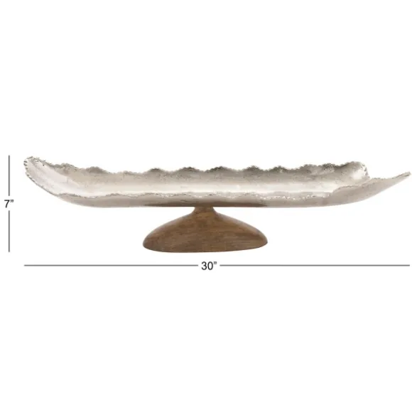 Kirkland's Home Decorative Trays-Wood And Metal Scalloped Rim Tray