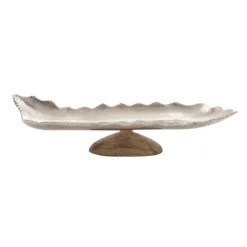 Kirkland's Home Decorative Trays-Wood And Metal Scalloped Rim Tray