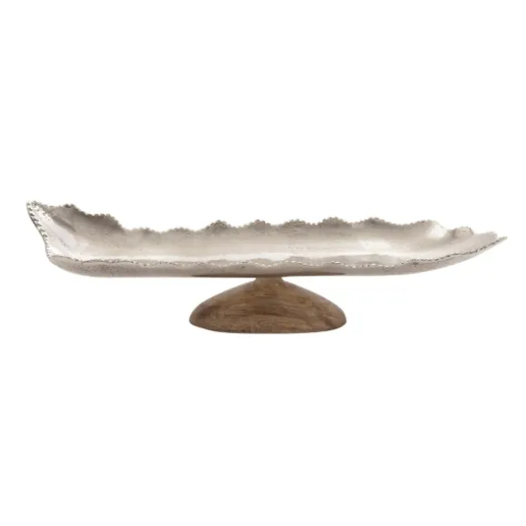 Kirkland's Home Decorative Trays-Wood And Metal Scalloped Rim Tray