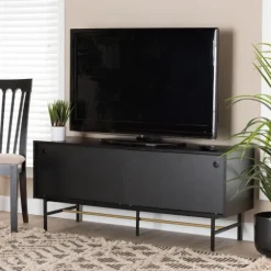 Kirkland's Home Tv Stands & Media Consoles-Wood And Metal Sliding Door Tv Stand