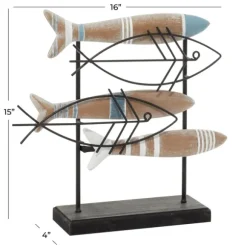 Kirkland's Home Statues & Figurines-Wood And Metal Stand Fish Sculpture