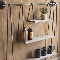 Kirkland's Home Shelves-Wood And Metal Three-Tier Side Modern Wall Shelf