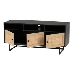 Kirkland's Home Tv Stands & Media Consoles-Wood And Rattan 3-Door Tv Stand