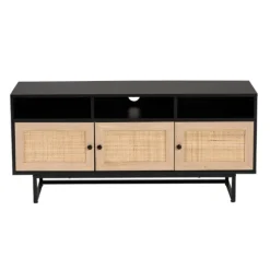 Kirkland's Home Tv Stands & Media Consoles-Wood And Rattan 3-Door Tv Stand