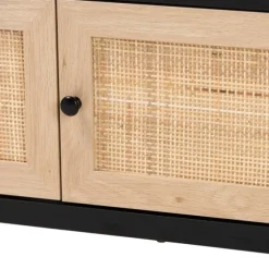 Kirkland's Home Tv Stands & Media Consoles-Wood And Rattan 3-Door Tv Stand