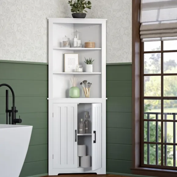 Kirkland's Home Bathroom Furniture-Wood 2-Door Corner Storage Cabinet