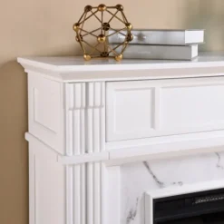 Kirkland's Home Tv Stands & Media Consoles-Wood Faux Marble Led Media Fireplace
