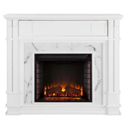 Kirkland's Home Tv Stands & Media Consoles-Wood Faux Marble Led Media Fireplace