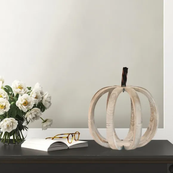 Kirkland's Home Statues & Figurines-Wood Frame Metal Stem Pumpkin Statue