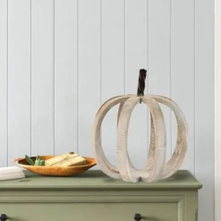 Kirkland's Home Statues & Figurines-Wood Frame Metal Stem Pumpkin Statue