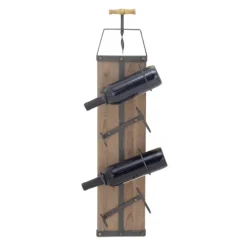 Kirkland's Home Wall Storage-Wood Panel Black Metal Wine Rack