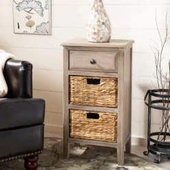 Kirkland's Home Accent & End Tables-Wood Side Table With Baskets