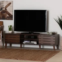 Kirkland's Home Tv Stands & Media Consoles-Wood Slatted Midcentury Tv Stand