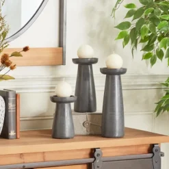 Kirkland's Home Candle Holders-Wood Tapered 3-Pc. Pillar Candle Holder Set