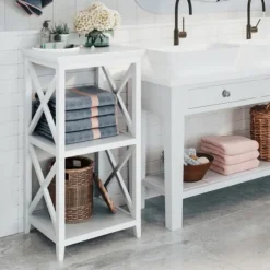 Kirkland's Home Bathroom Furniture-Wood 2-Tier Storage Shelf