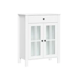 Kirkland's Home Bathroom Furniture-Wood Two Pane Glass Doors Floor Cabinet
