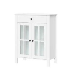 Kirkland's Home Bathroom Furniture-Wood Two Pane Glass Doors Floor Cabinet