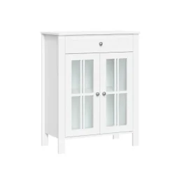 Kirkland's Home Bathroom Furniture-Wood Two Pane Glass Doors Floor Cabinet