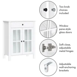 Kirkland's Home Bathroom Furniture-Wood Two Pane Glass Doors Floor Cabinet
