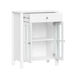 Kirkland's Home Bathroom Furniture-Wood Two Pane Glass Doors Floor Cabinet