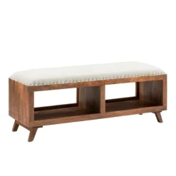 Kirkland's Home Benches & Ottomans-Wood Upholstered Seat Open Storage Bench