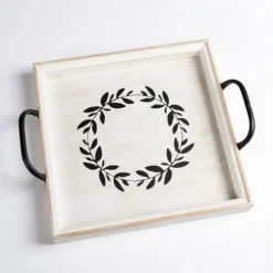 Kirkland's Home Decorative Trays-Wood Wreath Tray With Handles