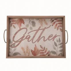 Kirkland's Home Decorative Trays-Wooden Autumn Leaves Gather Serving Tray