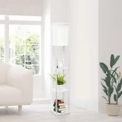 Kirkland's Home Floor Lamps-Wooden Column Shelf Floor Lamp